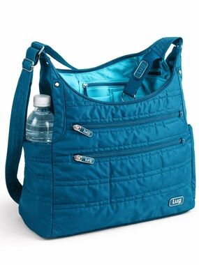 Lug Quilted Crossbody Bag Teal Blue Multi Pocket Travel Everyday Lightweight